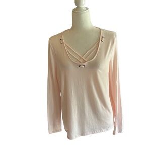 Mudd Pink Criss Cross Front Knit Top Size L
